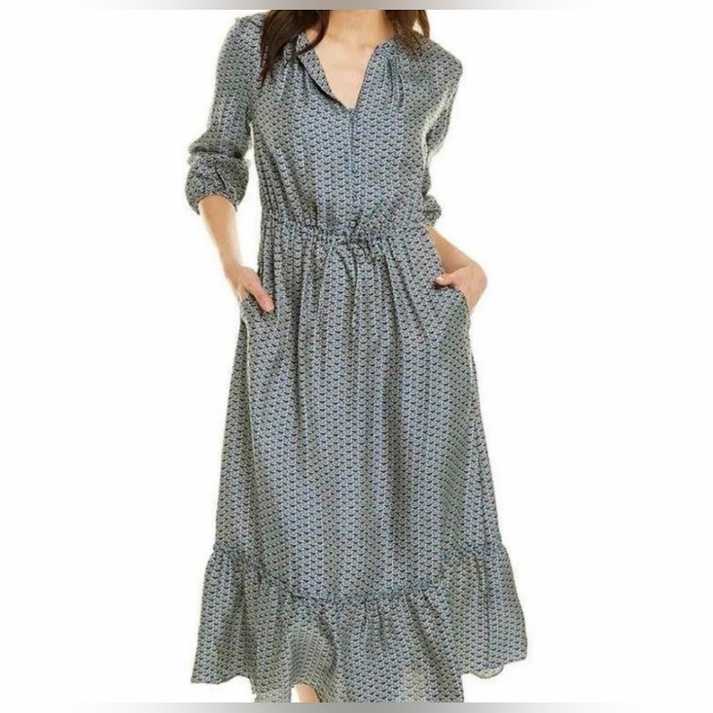 J McLaughlin Liberty silk blend geometricblue & brown dress ruffled
Size XS